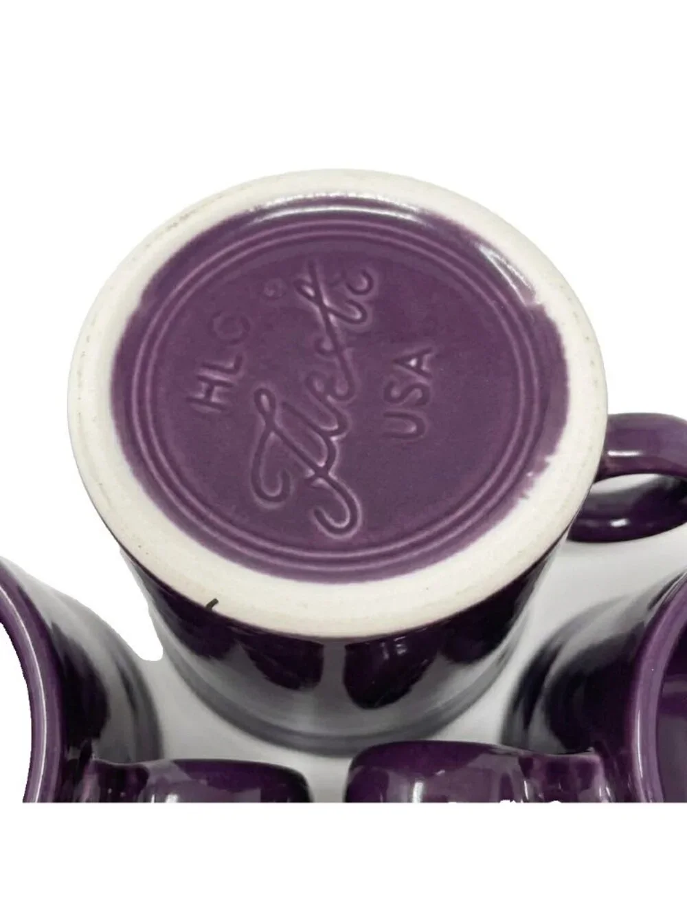 4 Fiestaware Homer Laughlin Plum Purple Tom & Jerry Ring Handed Deco Mugs Cups